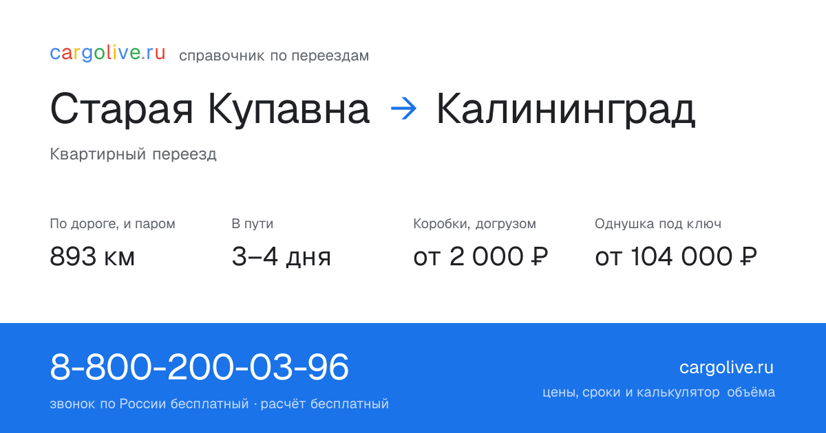 Переезд из Старой Купавны в Калининград: 893 км по дороге и паром, 3–4 дня в пути, от 2 000 ₽