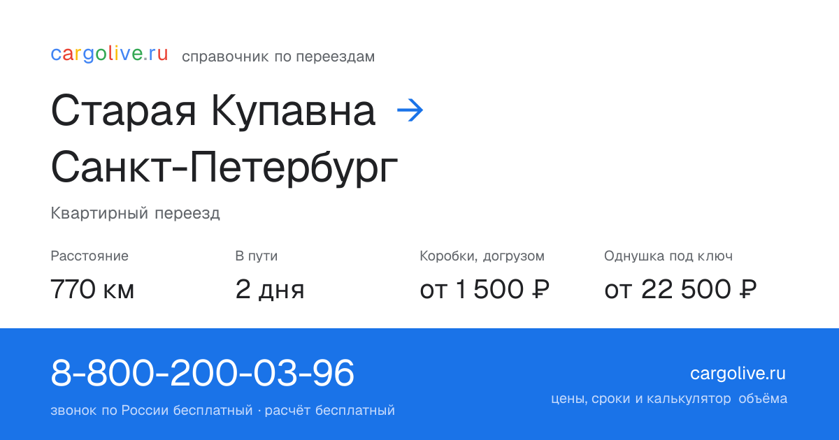 Переезд из Старой Купавны в Санкт-Петербург: 770 км, 2 дня в пути, от 2 000 ₽