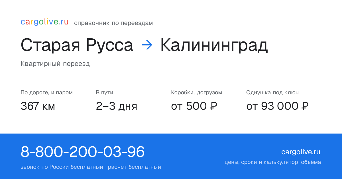 Переезд из Старой Руссы в Калининград: 367 км по дороге и паром, 2–3 дня в пути, от 2 000 ₽