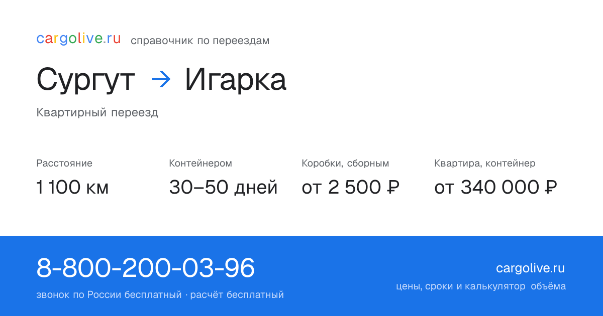 Переезд из Сургута в Игарку: 1 100 км, контейнером 30–50 дней, от 2 500 ₽