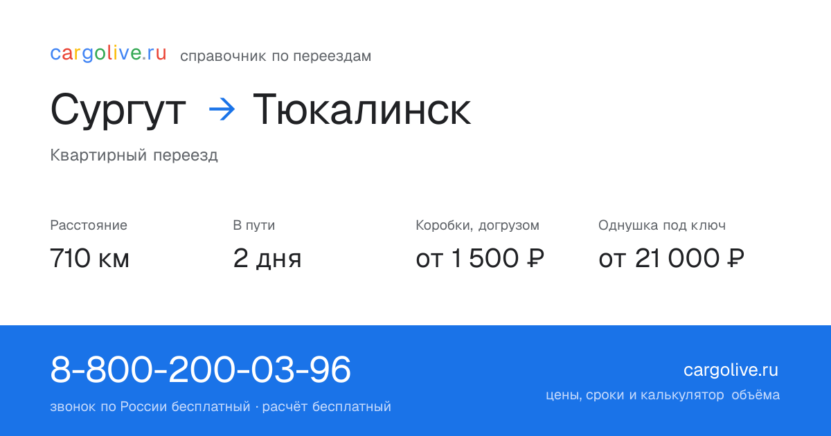 Переезд из Сургута в Тюкалинск: 710 км, 2 дня в пути, от 2 000 ₽