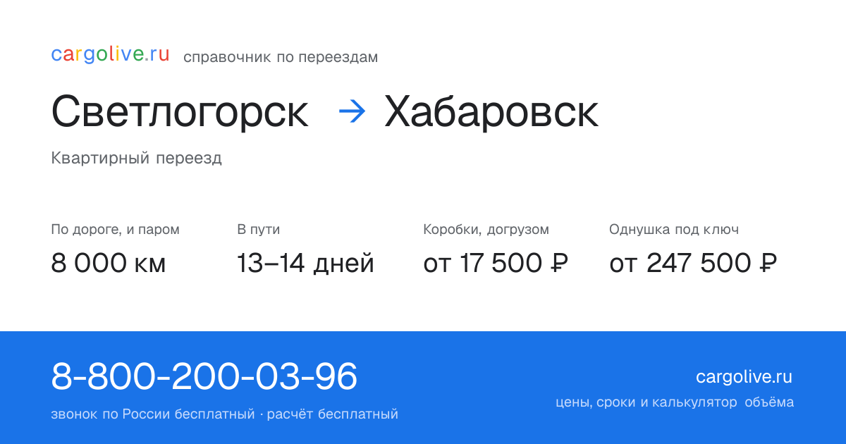 Переезд из Светлогорска в Хабаровск: 8 000 км по дороге и паром, 13–14 дней в пути, от 17 500 ₽