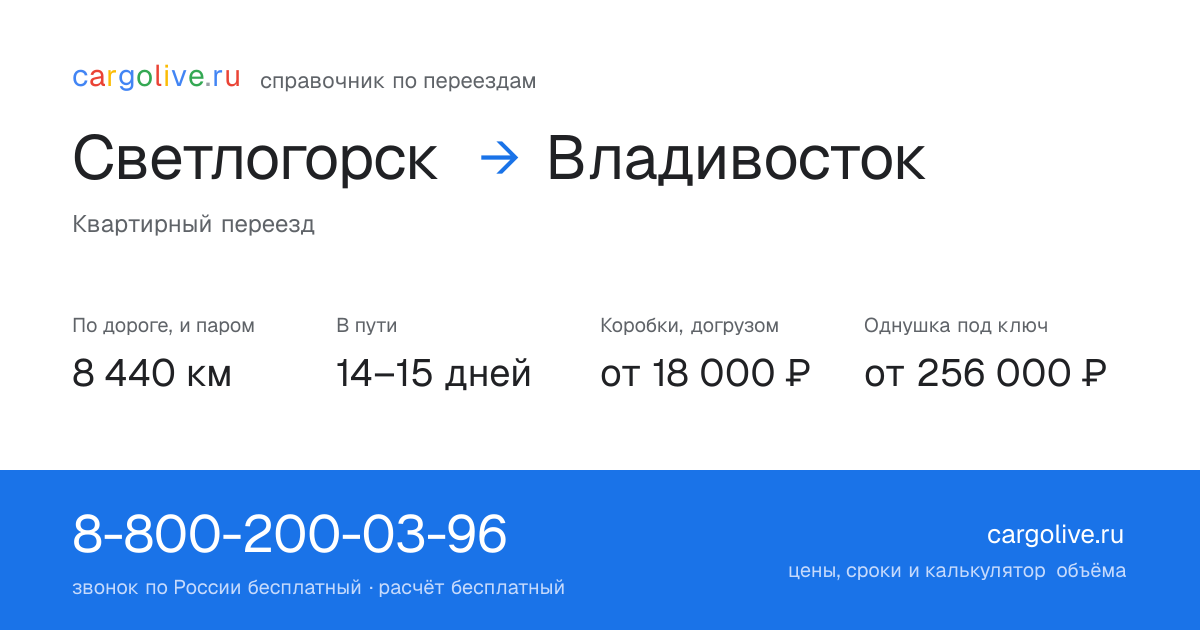 Переезд из Светлогорска во Владивосток: 8 440 км по дороге и паром, 14–15 дней в пути, от 18 000 ₽