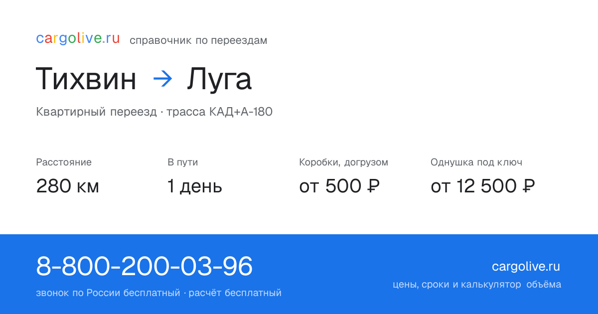 Переезд из Тихвина в Лугу: 280 км, 1 день в пути, от 2 000 ₽