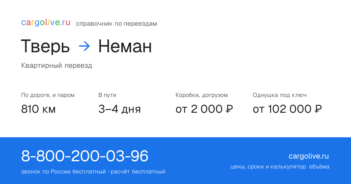 Переезд из Твери в Неман: 810 км по дороге и паром, 3–4 дня в пути, от 2 000 ₽