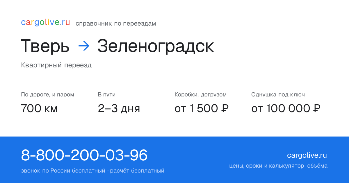 Переезд из Твери в Зеленоградск: 700 км по дороге и паром, 2–3 дня в пути, от 2 000 ₽