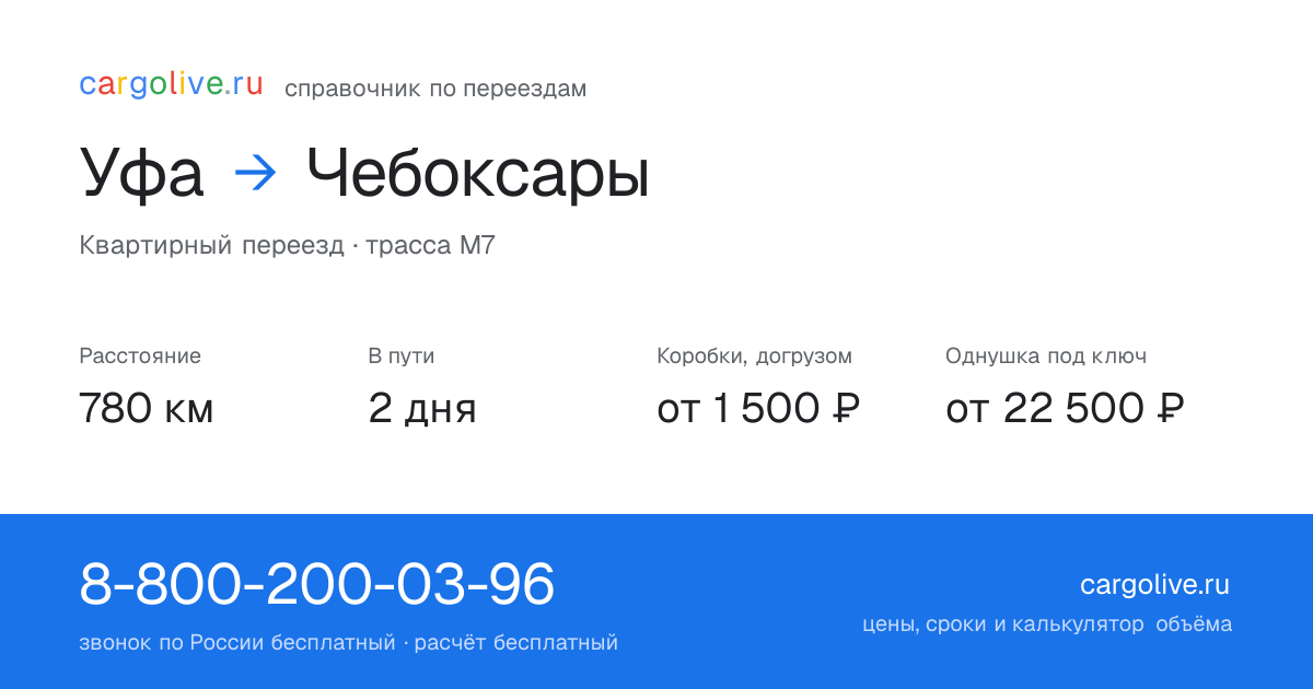 Переезд из Уфы в Чебоксары: 780 км, 2 дня в пути, от 2 000 ₽