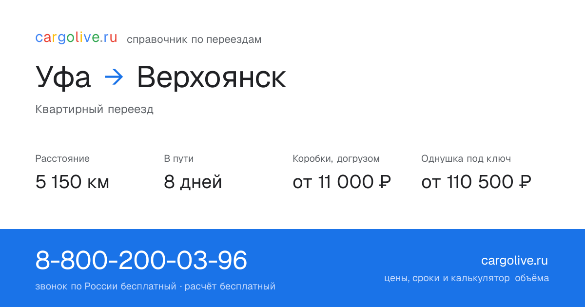 Переезд из Уфы в Верхоянск: 5 150 км, 8 дней в пути, от 11 000 ₽