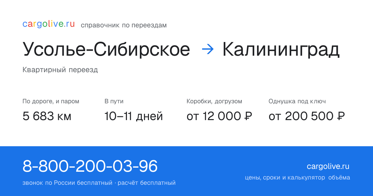 Переезд из Усолья-Сибирского в Калининград: 5 683 км по дороге и паром, 10–11 дней в пути, от 12 000 ₽
