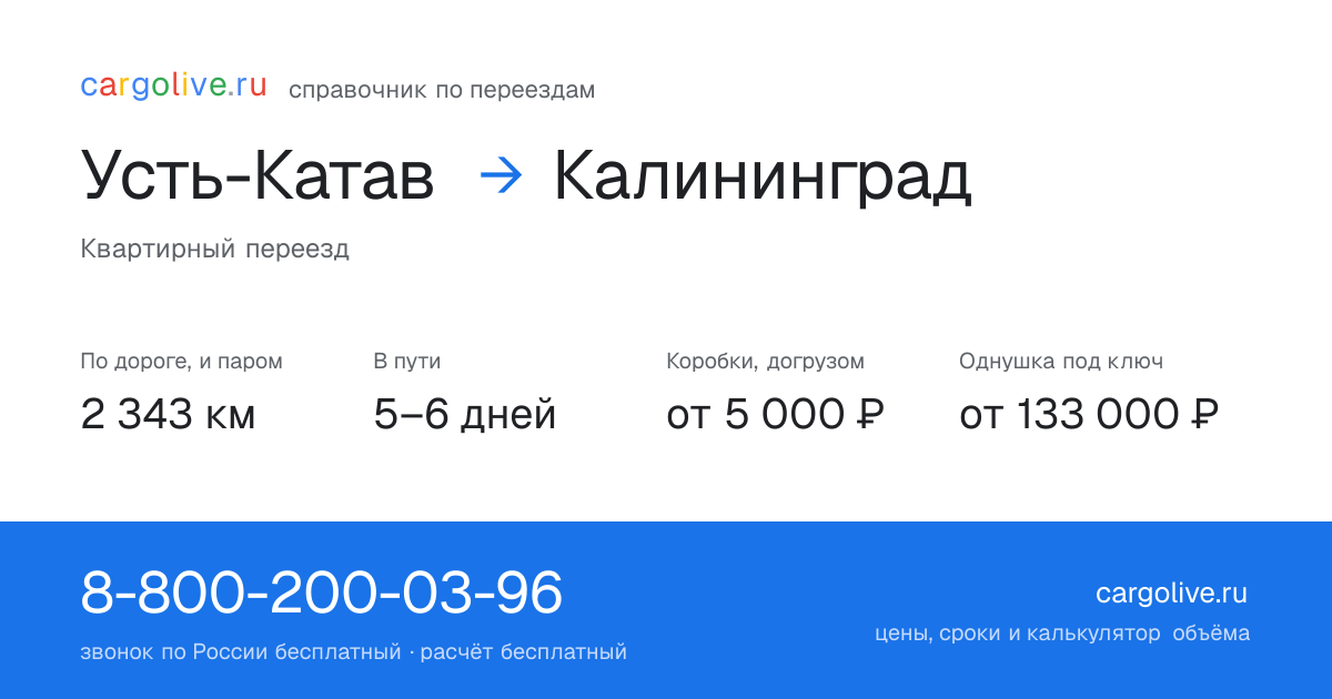 Переезд из Усти-Катава в Калининград: 2 343 км по дороге и паром, 5–6 дней в пути, от 5 000 ₽