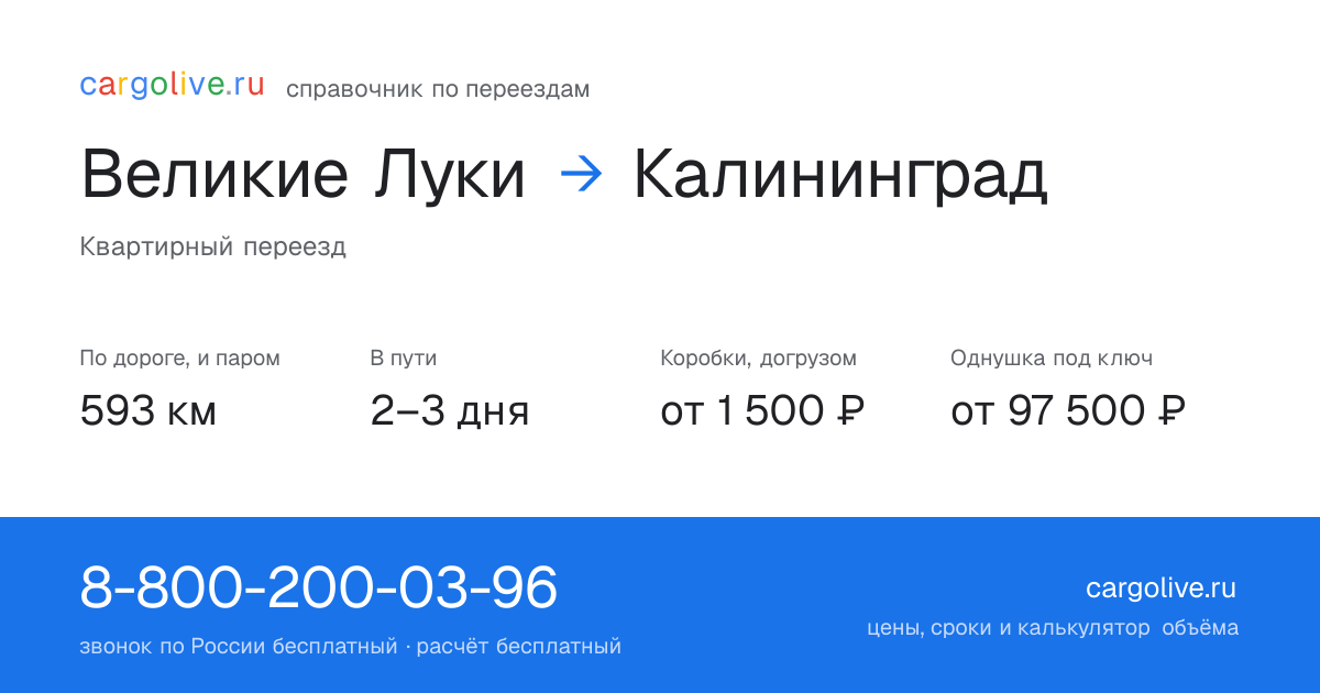 Переезд из Великих Лук в Калининград: 593 км по дороге и паром, 2–3 дня в пути, от 2 000 ₽
