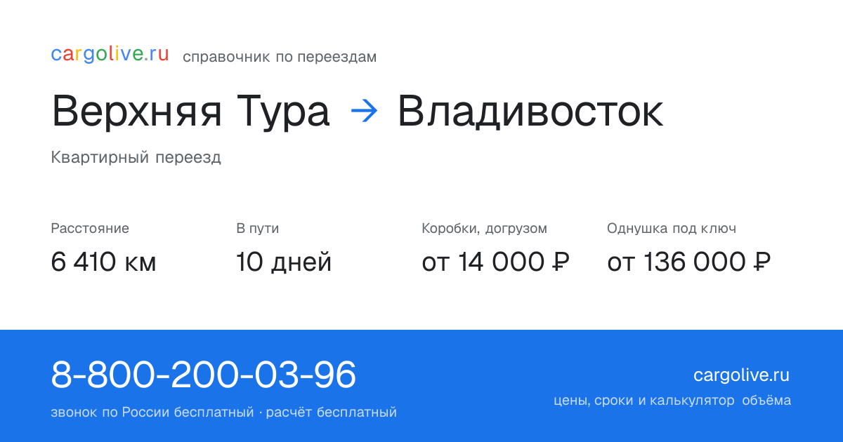Переезд из Верхней Туры во Владивосток: 6 410 км, 10 дней в пути, от 14 000 ₽