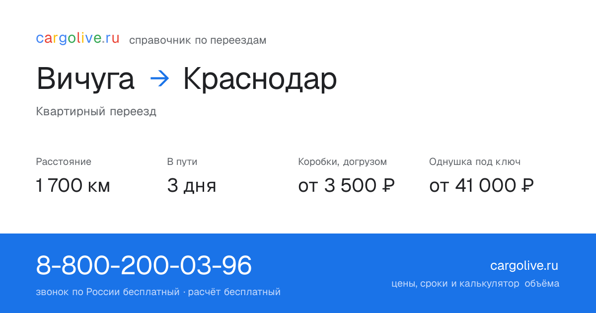 Переезд из Вичуги в Краснодар: 1 700 км, 3 дня в пути, от 3 500 ₽