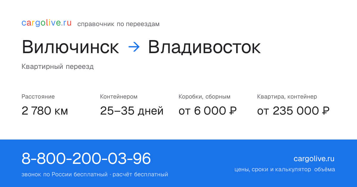 Переезд из Вилючинска во Владивосток: 2 780 км, контейнером 25–35 дней, от 6 000 ₽