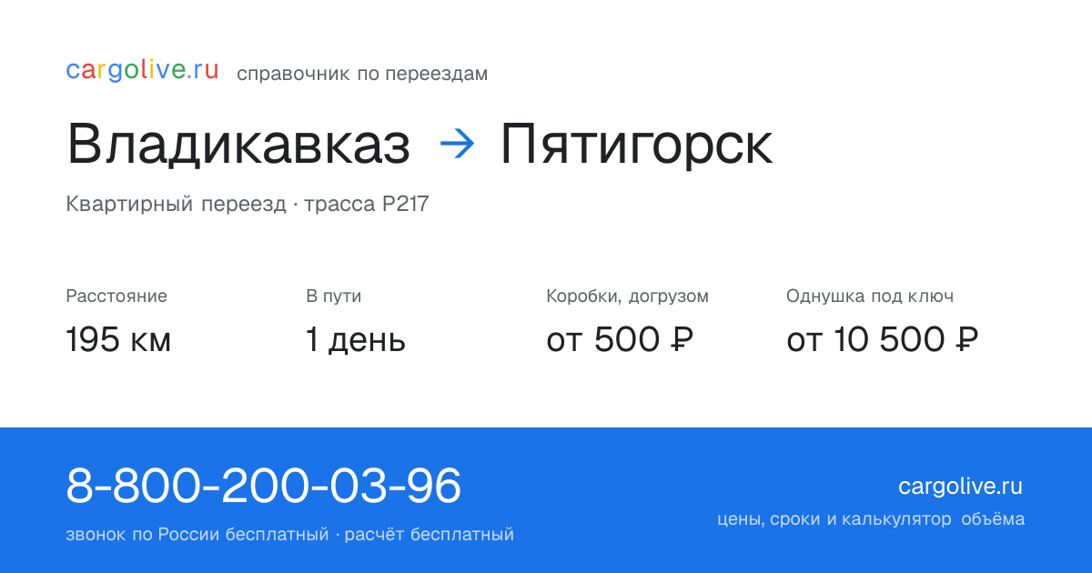 Переезд из Владикавказа в Пятигорск: 195 км, 1 день в пути, от 2 000 ₽
