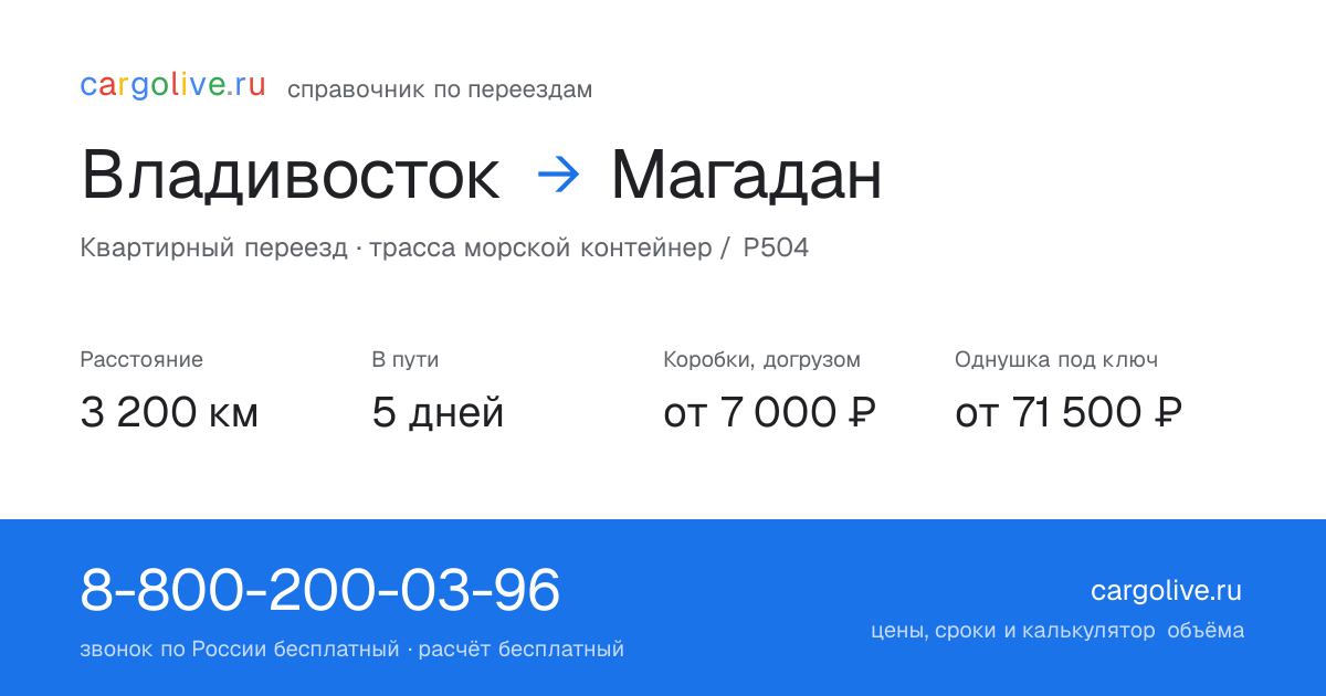 Переезд из Владивостока в Магадан: 3 200 км, 5 дней в пути, от 7 000 ₽
