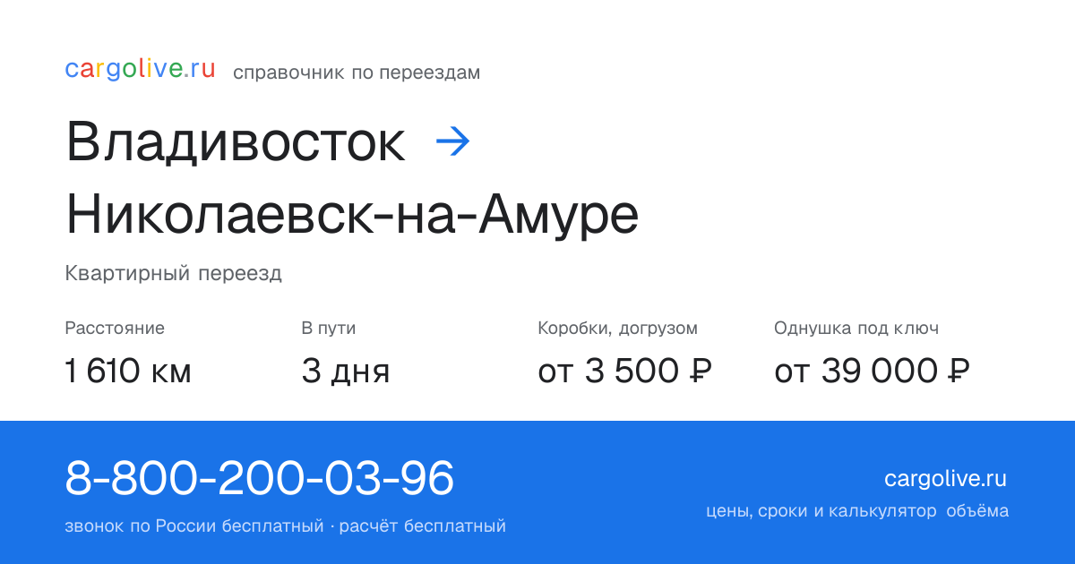 Переезд из Владивостока в Николаевск-на-Амуре: 1 610 км, 3 дня в пути, от 3 500 ₽