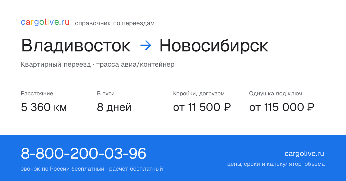 Переезд из Владивостока в Новосибирск: 5 360 км, 8 дней в пути, от 11 500 ₽