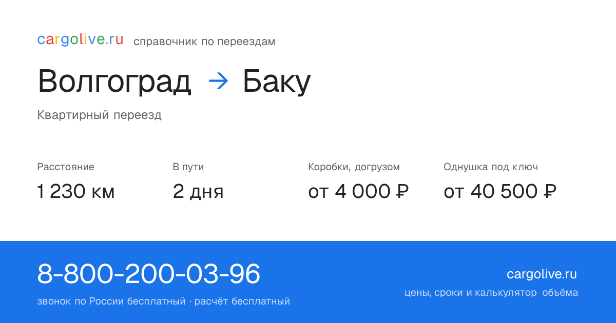 Переезд из Волгограда в Баку: 1 230 км, 2 дня в пути, от 4 000 ₽