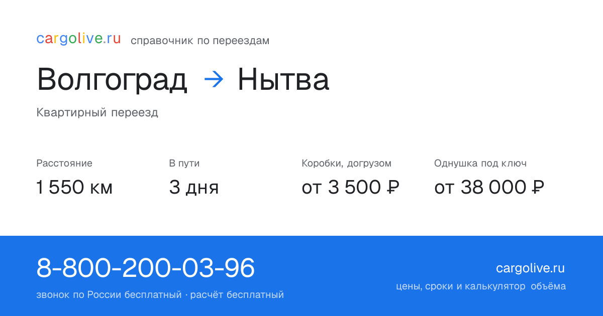 Переезд из Волгограда в Нытву: 1 550 км, 3 дня в пути, от 3 500 ₽