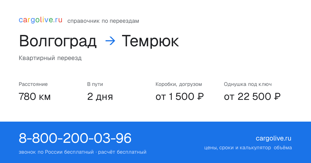 Переезд из Волгограда в Темрюк: 780 км, 2 дня в пути, от 2 000 ₽