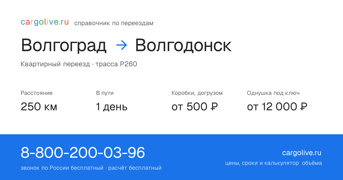 Переезд из Волгограда в Волгодонск: 250 км, 1 день в пути, от 2 000 ₽