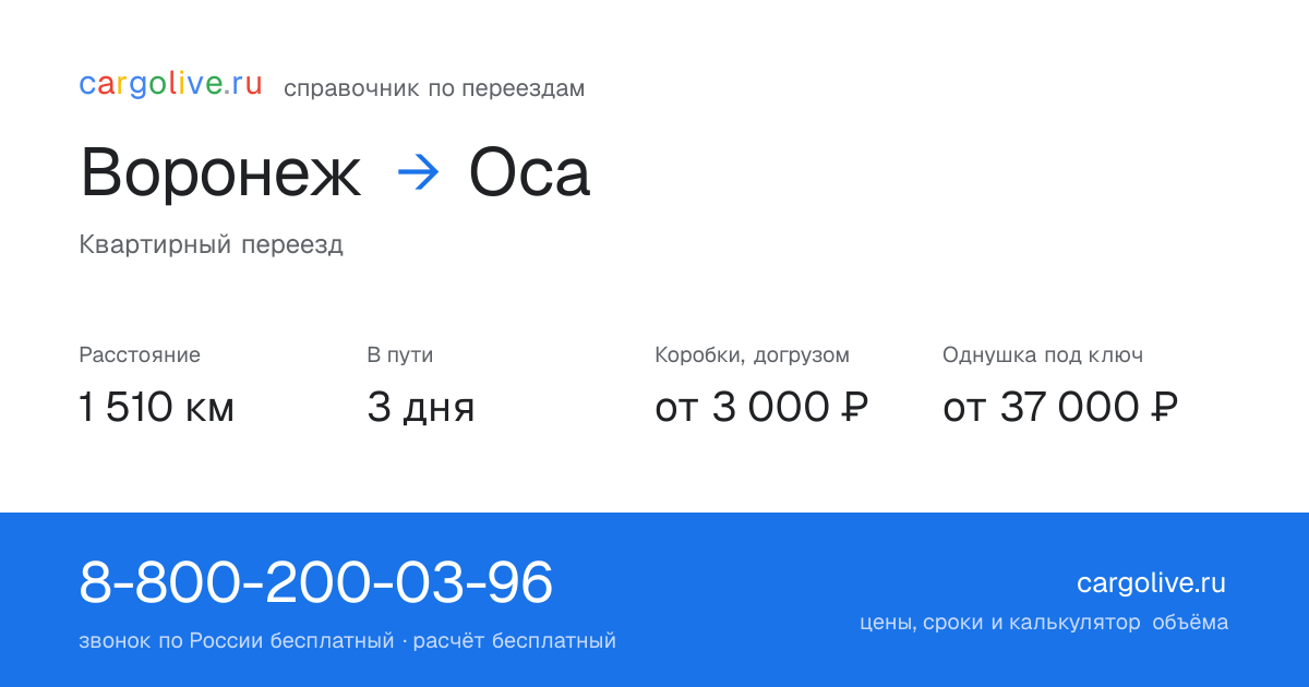 Переезд из Воронежа в Осу: 1 510 км, 3 дня в пути, от 3 000 ₽