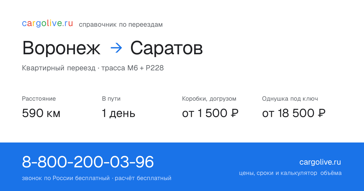 Переезд из Воронежа в Саратов: 590 км, 1 день в пути, от 2 000 ₽