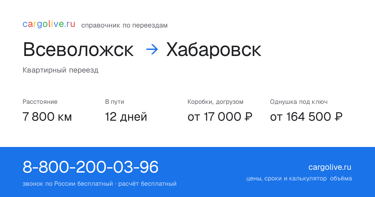 Переезд из Всеволожска в Хабаровск: 7 800 км, 12 дней в пути, от 17 000 ₽