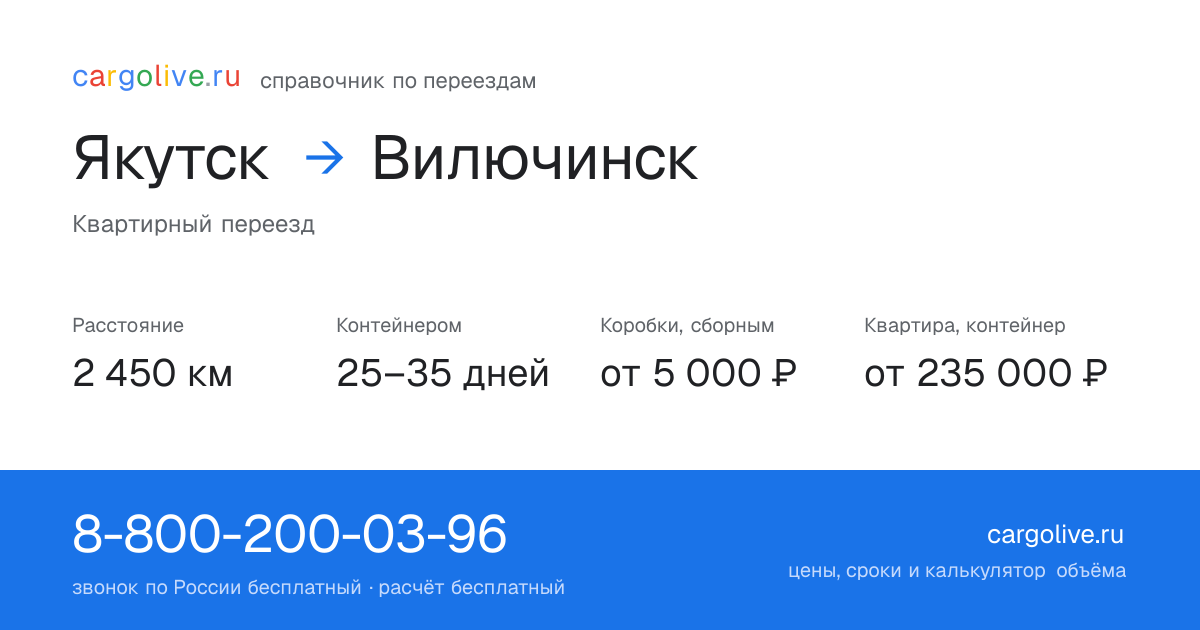 Переезд из Якутска в Вилючинск: 2 450 км, контейнером 25–35 дней, от 5 000 ₽
