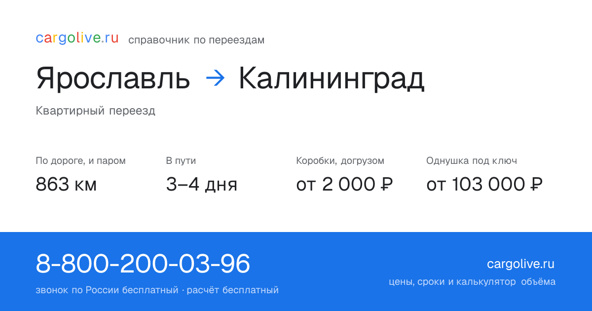 Переезд из Ярославля в Калининград: 863 км по дороге и паром, 3–4 дня в пути, от 2 000 ₽