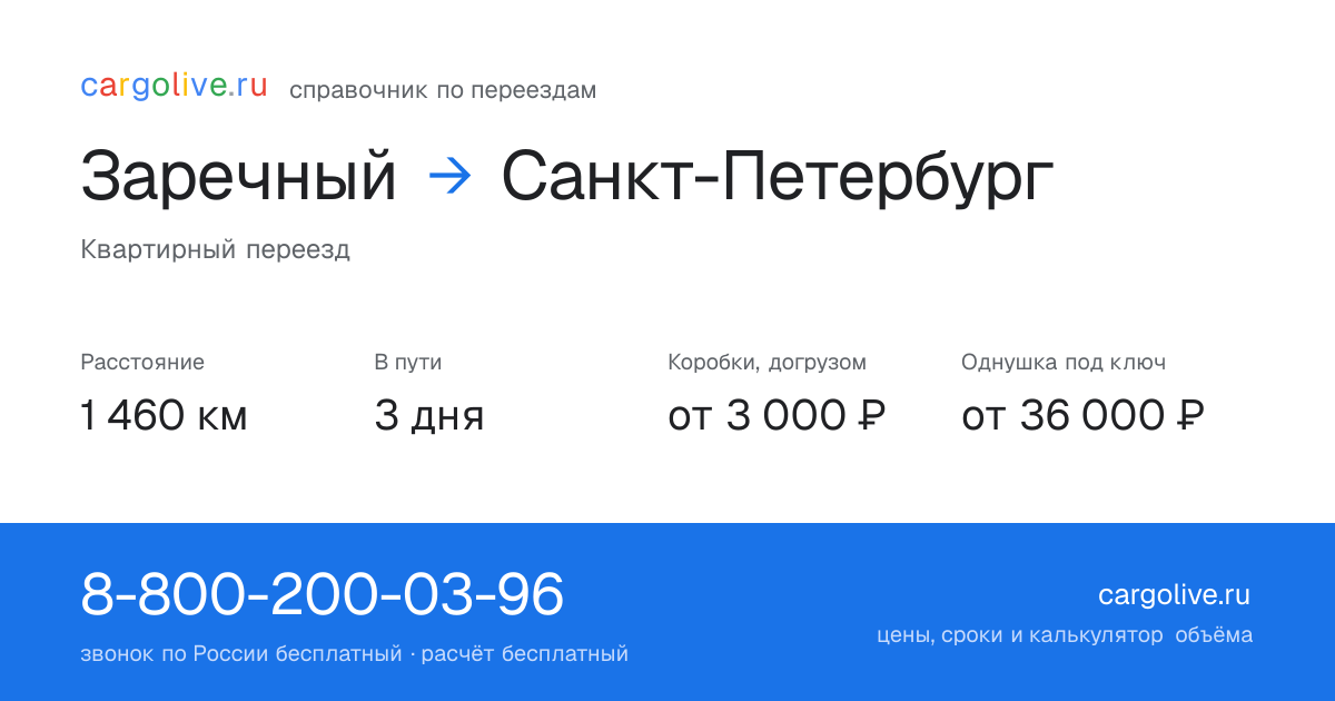 Переезд из Заречного в Санкт-Петербург: 1 460 км, 3 дня в пути, от 3 000 ₽
