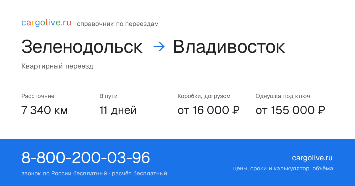 Переезд из Зеленодольска во Владивосток: 7 340 км, 11 дней в пути, от 16 000 ₽