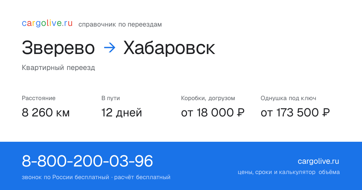 Переезд из Зверева в Хабаровск: 8 260 км, 12 дней в пути, от 18 000 ₽